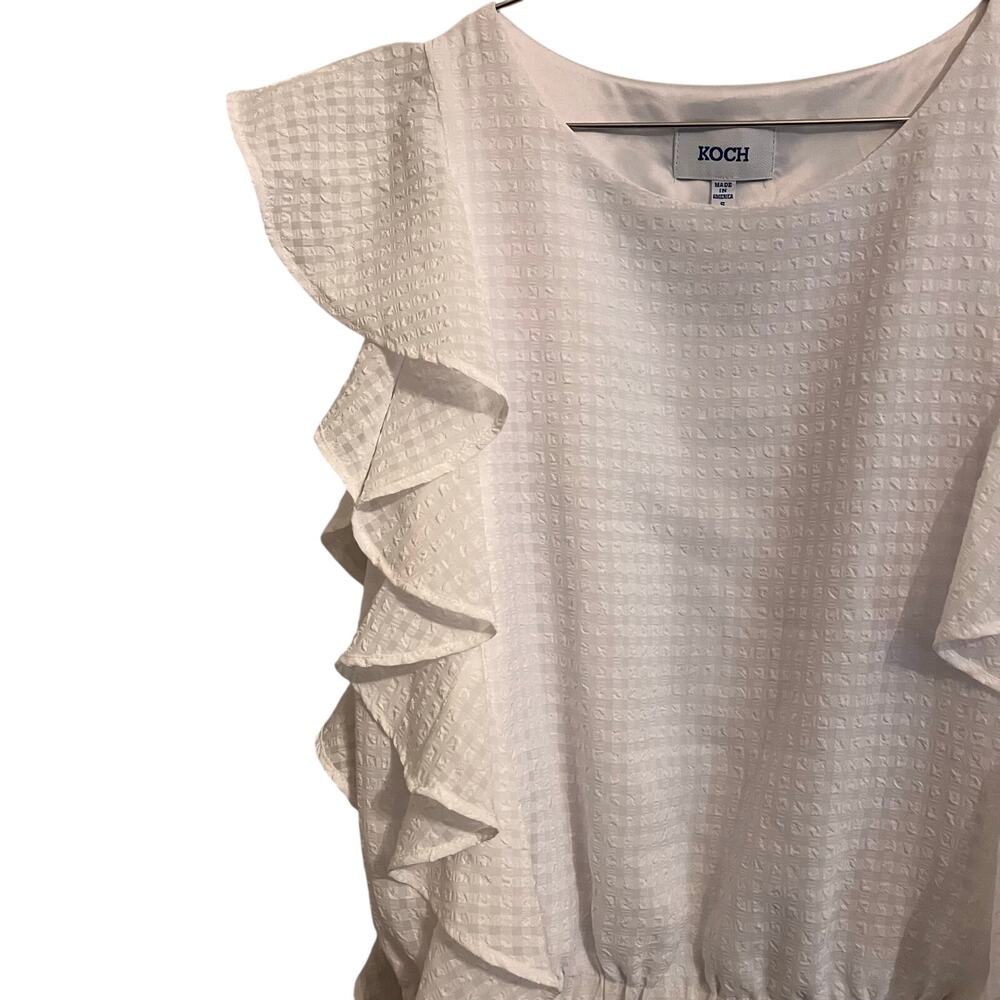 KOCH Womens Bright White Madison Check Dress, ruflle, Size S - Picture 5 of 9